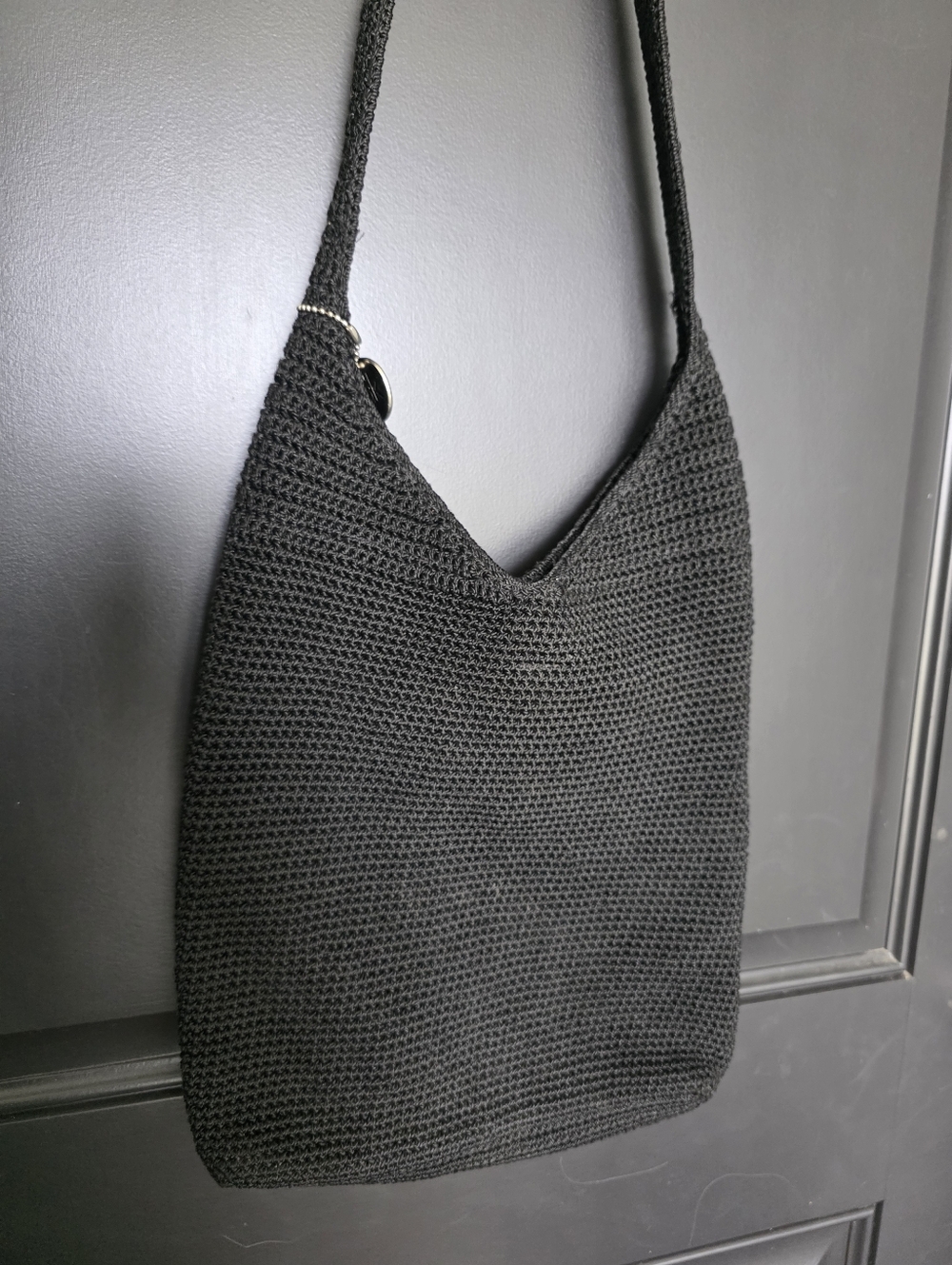 The Sak Black Crochet Knit Shoulder Bag Hobo Boho Slouchy Handbag Casual Tote - Picture 3 of 8